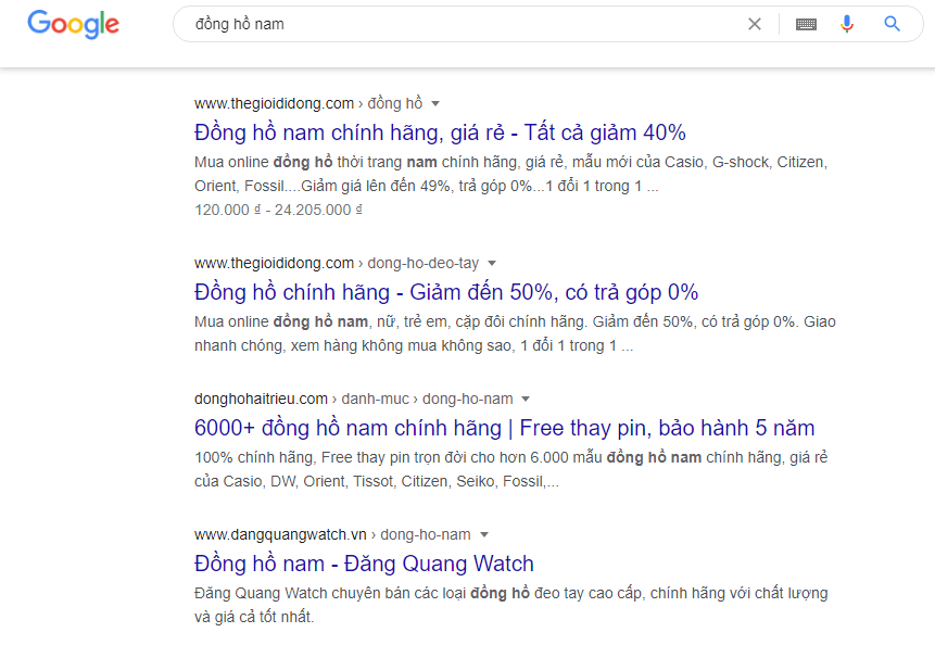 Đồng hồ nam SEO trang danh mục sản phẩm