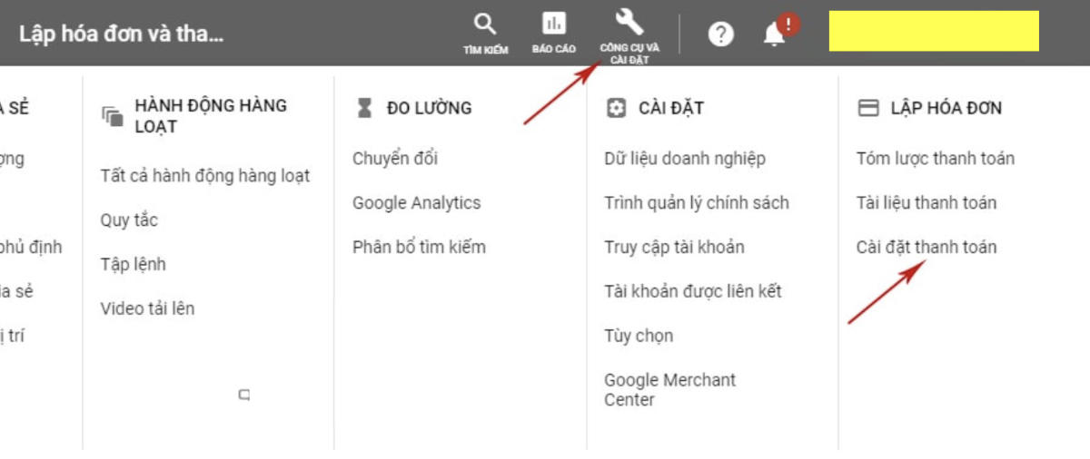Thêm phương thức thanh toán và nhập thông tin thẻ trước khi chạy Ads Google