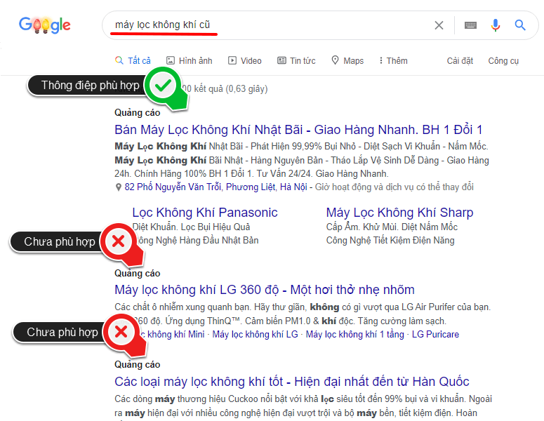 Thông điệp quảng cáo không phù hợp