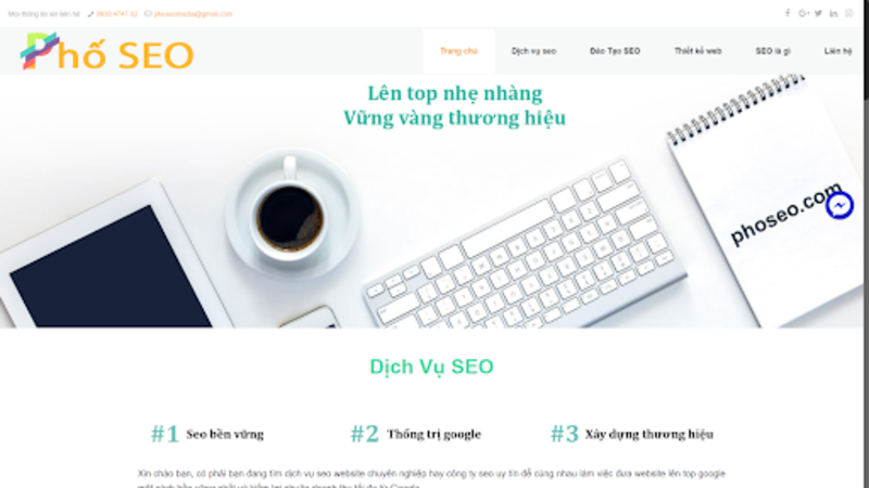 Trang chủ của Phố SEO với 03 tiêu chí về dịch vụ SEO
