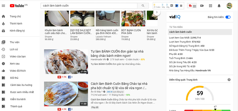 Bảng phân tích video của VidIQ