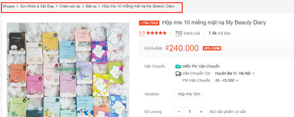 Breadcrumb trên Shopee