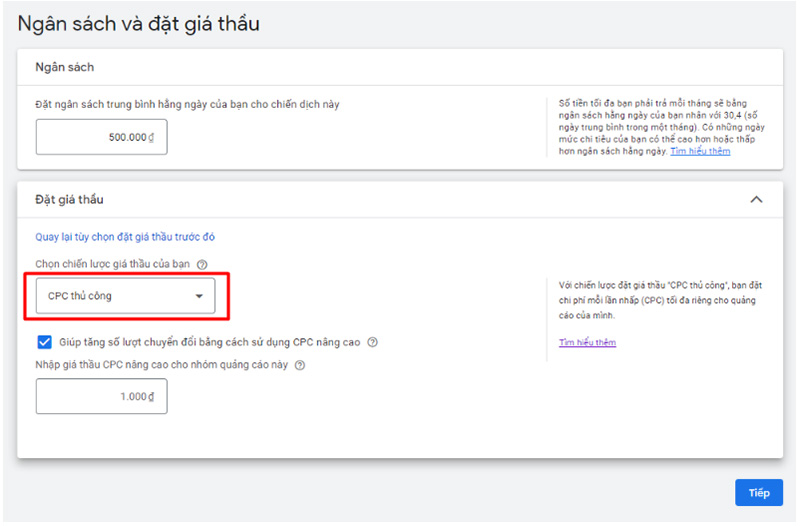 Cài đặt giá thầu cho quảng cáo Google Display Network