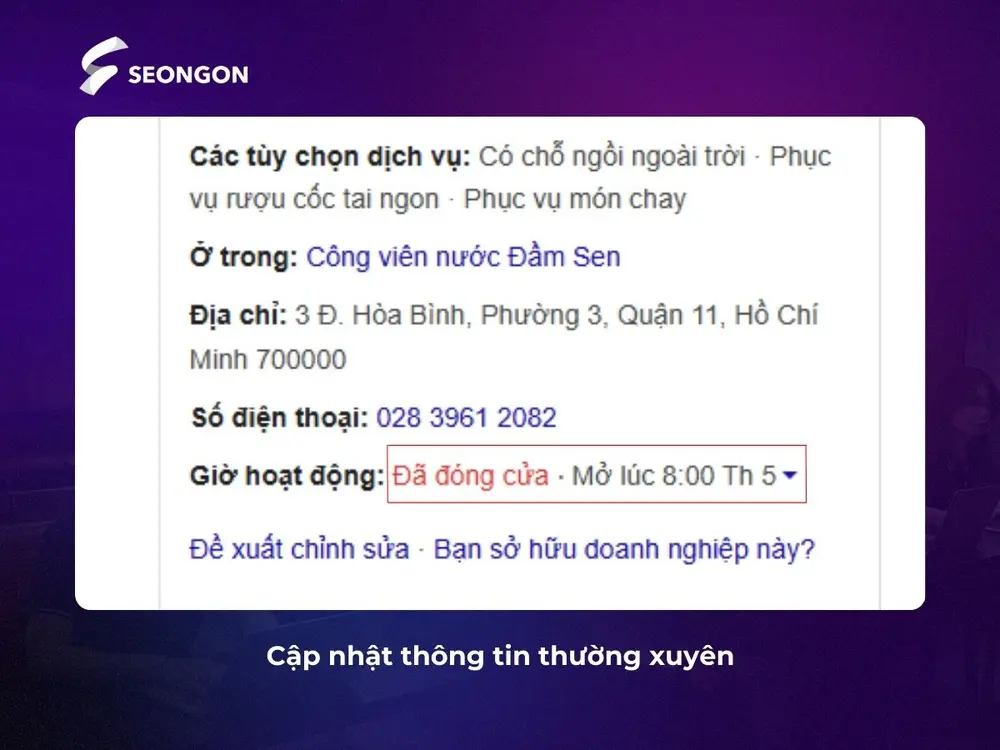 Cập nhật thông tin khi có thay đổi để tối ưu trải nghiệm người dùng