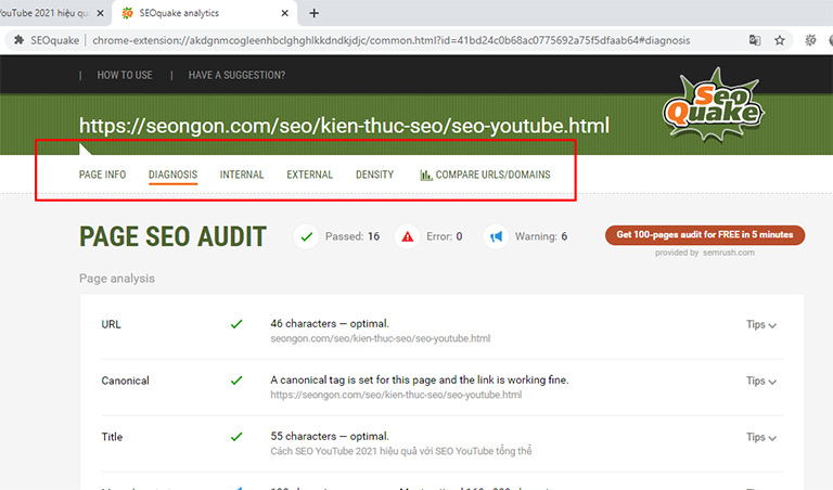 Check bài chuẩn SEO với SEOquake
