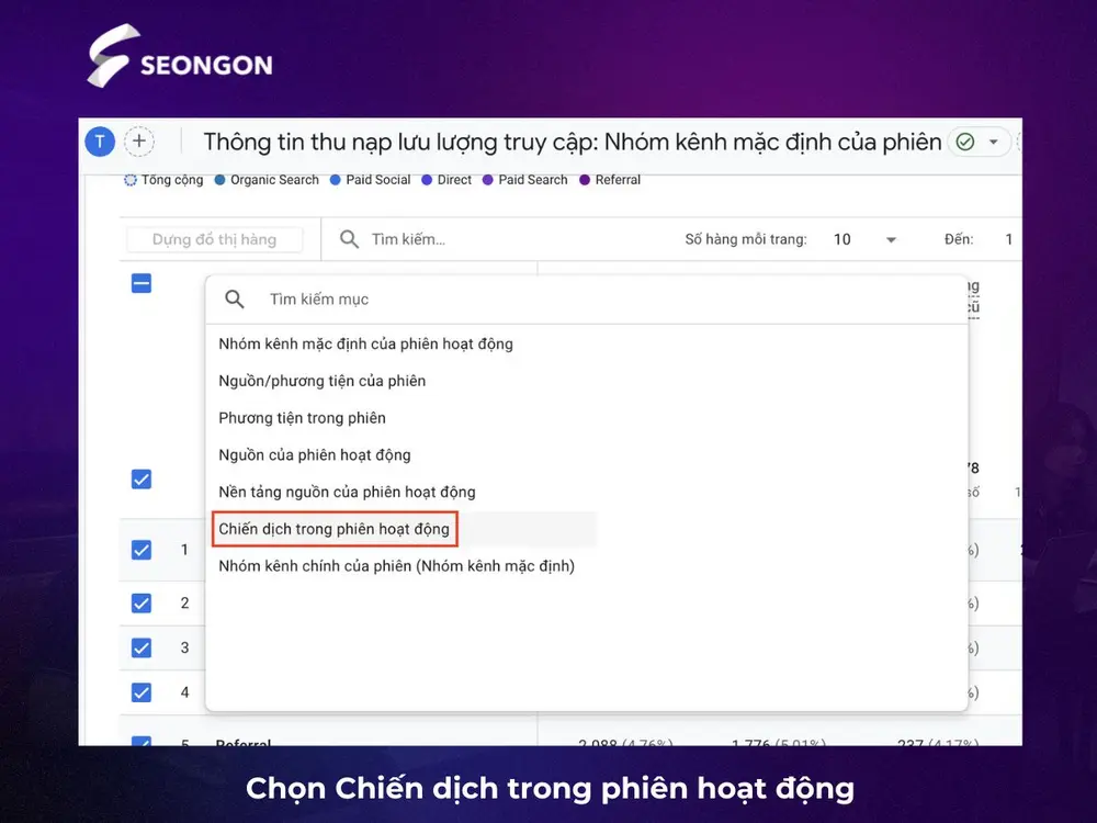 Chọn Chiến dịch trong phiên hoạt động