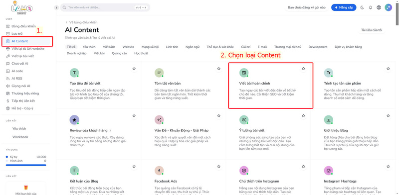 Chọn mục “AI Content” -><figcaption id=