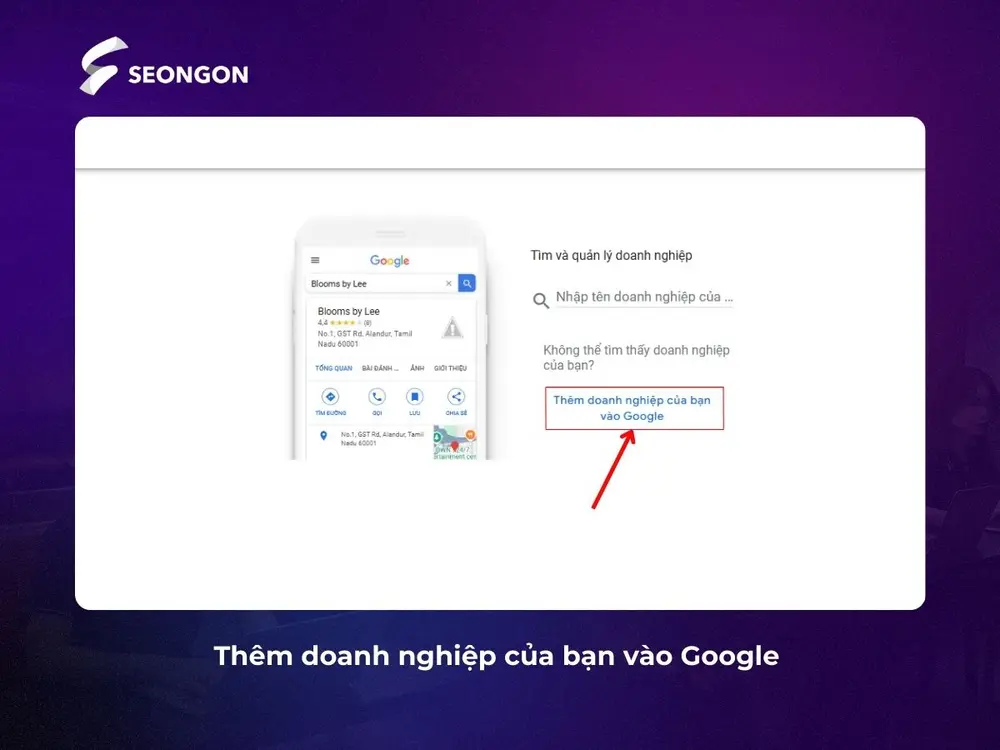 Chọn mục thêm doanh nghiệp của bạn vào Google