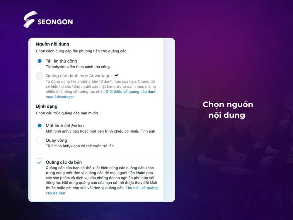Chọn nguồn nội dung quảng cáo