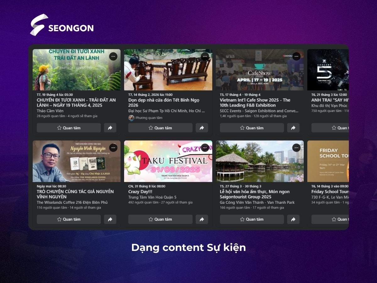 Content sự kiện thông báo và mời gọi người dùng tham gia một hoạt động nào đó 