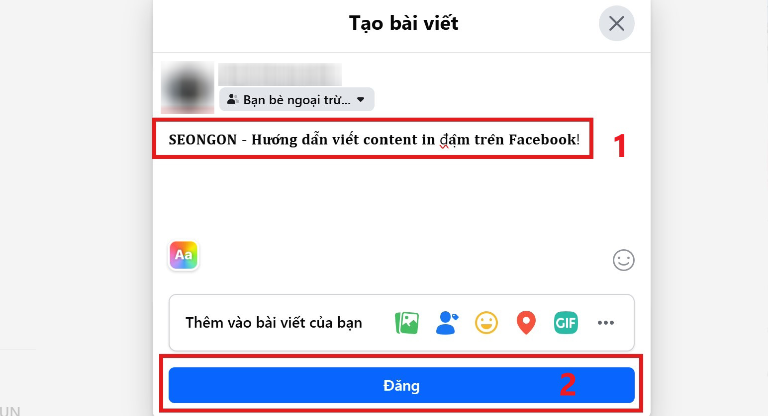 Dán nội dung đã in đậm vào Facebook