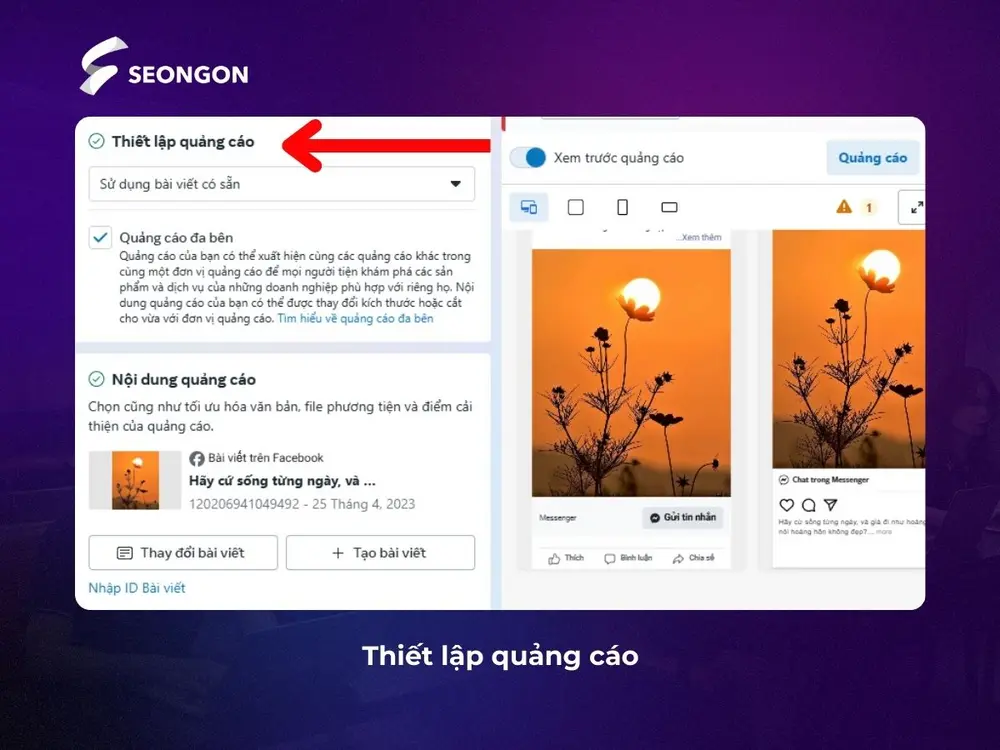 Đăng tải thước phim mới hoặc chọn thước phim có sẵn để hoàn tất quảng cáo