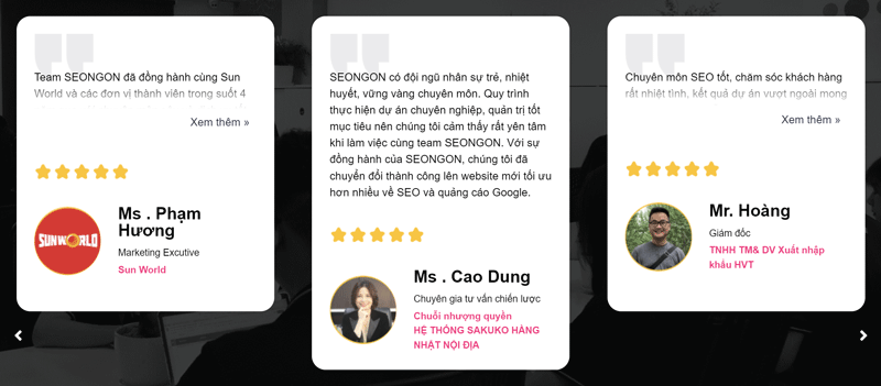 khách hàng đánh giá về seongon