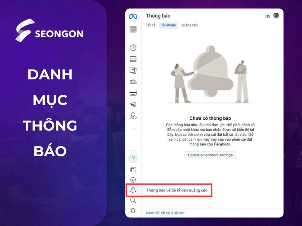 Đây là nơi trình quản lý thông báo các hoạt động quảng cáo của bạn