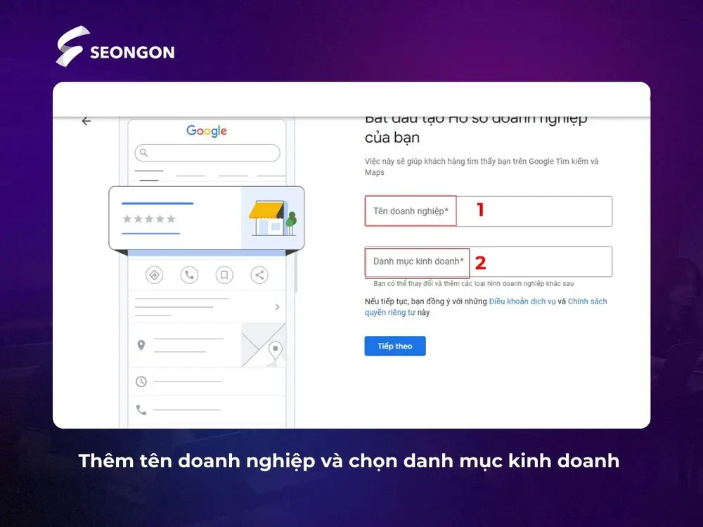 Điền tên và hạng mục kinh doanh