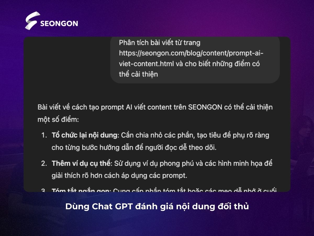 Dùng Chat GPT đánh giá nội dung đối thủ đang triển khai