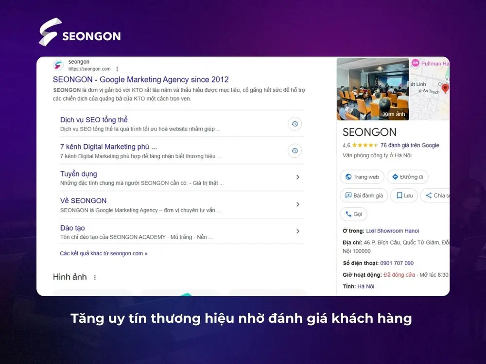 GMB tốt còn giúp tăng uy tín của doanh nghiệp
