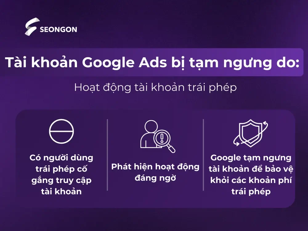 Hoạt động tài khoản trái phép dẫn đến tài khoản Google Ads bị tạm ngưng Hoạt động tài khoản trái phép dẫn đến tài khoản Google Ads bị tạm ngưng