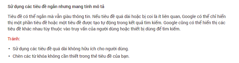 Hướng dẫn về meta title của google