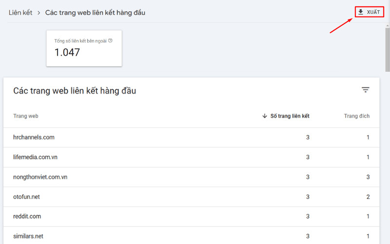 Xuất danh sách backlink từ Google Search Console