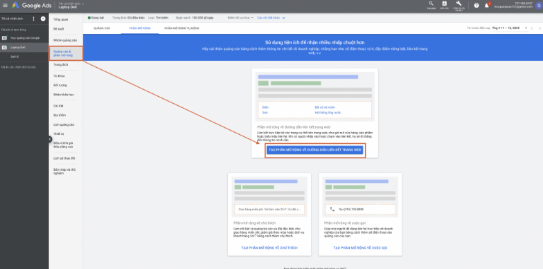 bước 1 cài đặt tiện ích mở rộng quảng cáo adwords