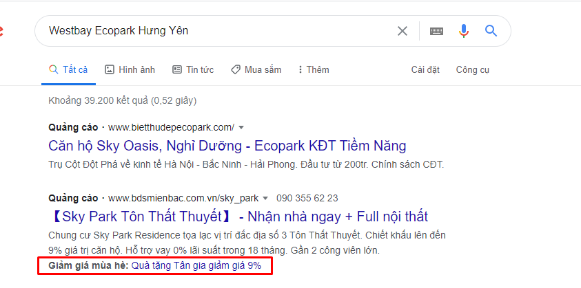 tiện ích mở rộng về khuyến mại đối với quảng cáo adwords