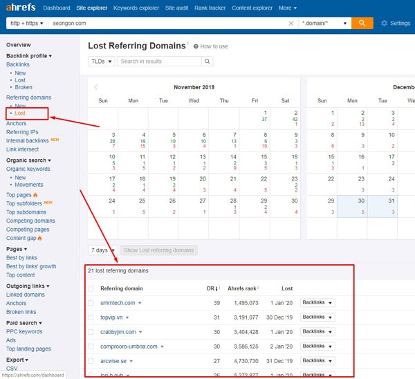 kiểm tra backlink lost