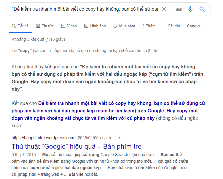 Kiểm tra nội dung trùng lặp trên Google