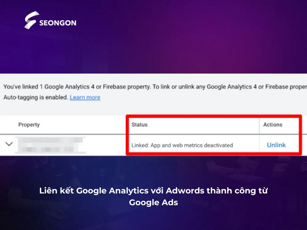 Liên kết Google Analytics với Adwords thành công từ Google Ads