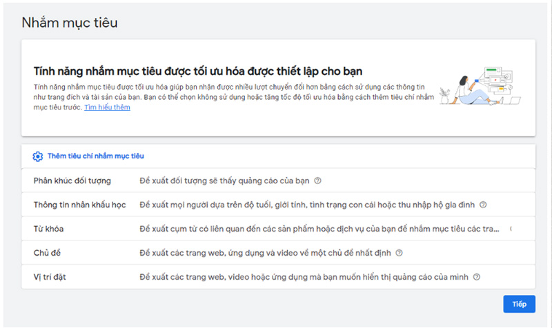  Lựa chọn nhắm mục tiêu của quảng cáo hiển thị