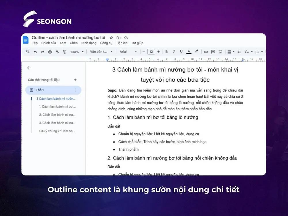 Mẫu ví dụ về outline content