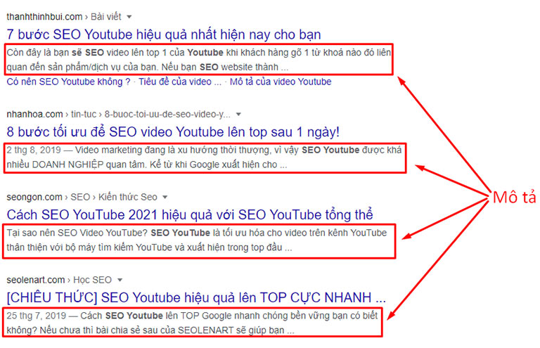 Mô tả bài viết trên Google