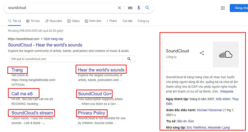 kết quả SERPs cho Navigational Search Intent