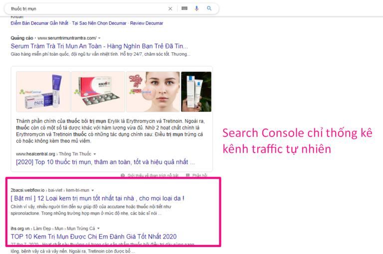 Search console thống kê raffic tự nhiên 
