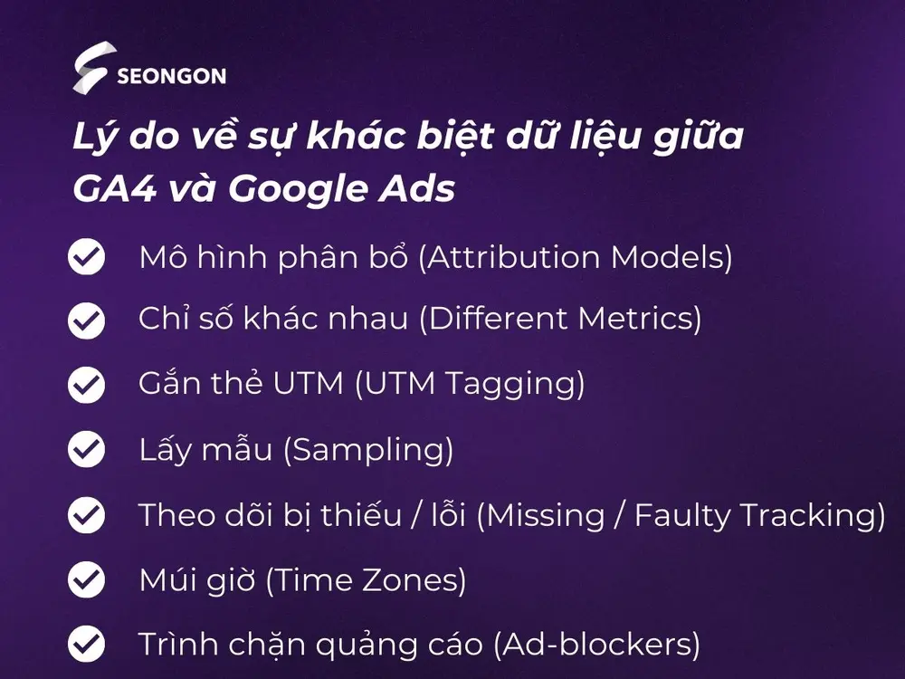 Nguyên nhân về sự khác biệt dữ liệu giữa GA4 và Google Ads