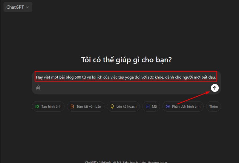 Nhập prompt cụ thể vào ô chat, sau đó bấm gửi.