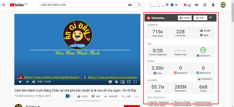 TubeBuddy có bảng phân tích Videolytics cho video bất kỳ giúp bạn dễ dàng phân tích đối thủ hơn