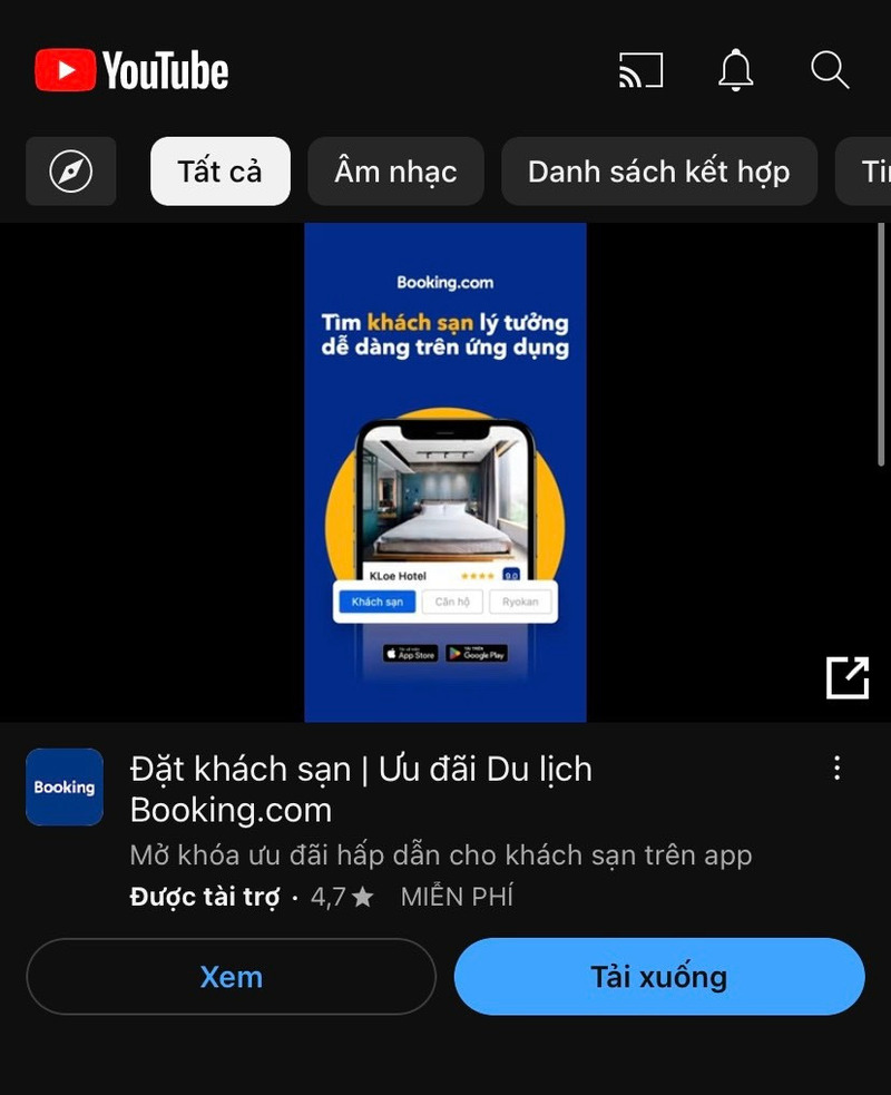 Quảng cáo Discovery hiển thị trên App Youtube