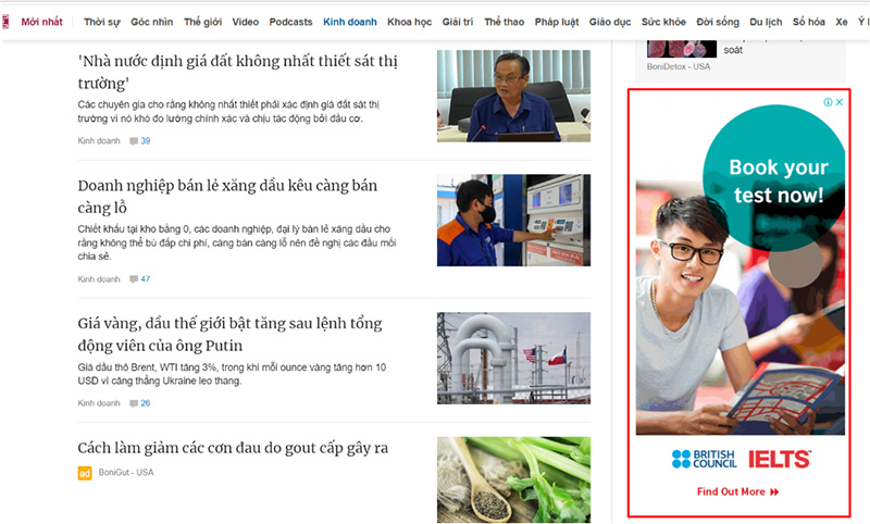 Quảng cáo hiển thị trên báo vnexpress.net