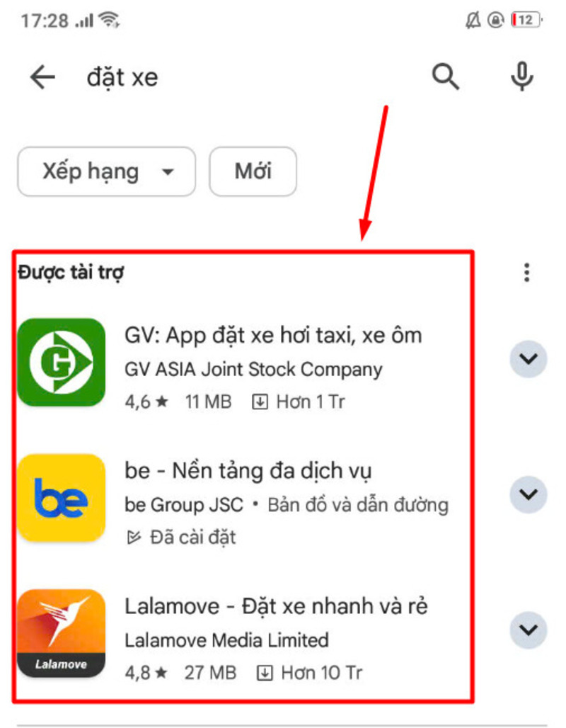 Quảng cáo ứng dụng trò chơi hiển thị khi khách hàng tìm kiếm từ khóa “Kingdom” trên Google Play