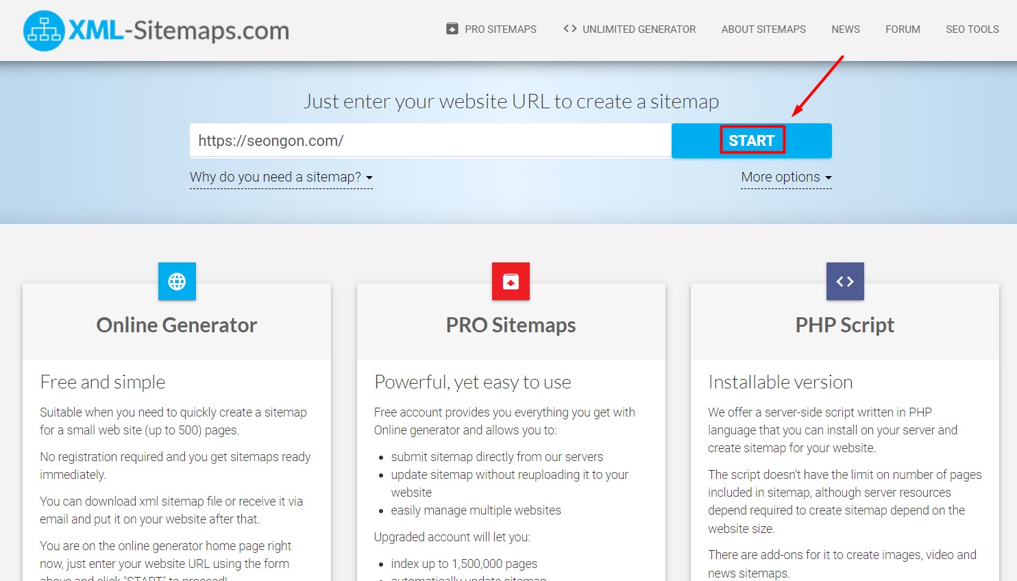 Dán URL website của bạn vào ô 