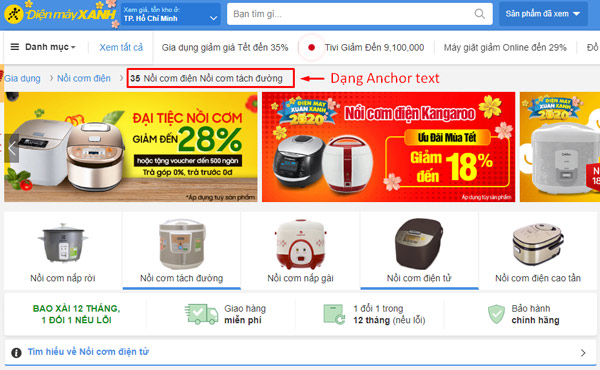 Từ khoá sử dụng trong breadcrumbs là Anchor Text