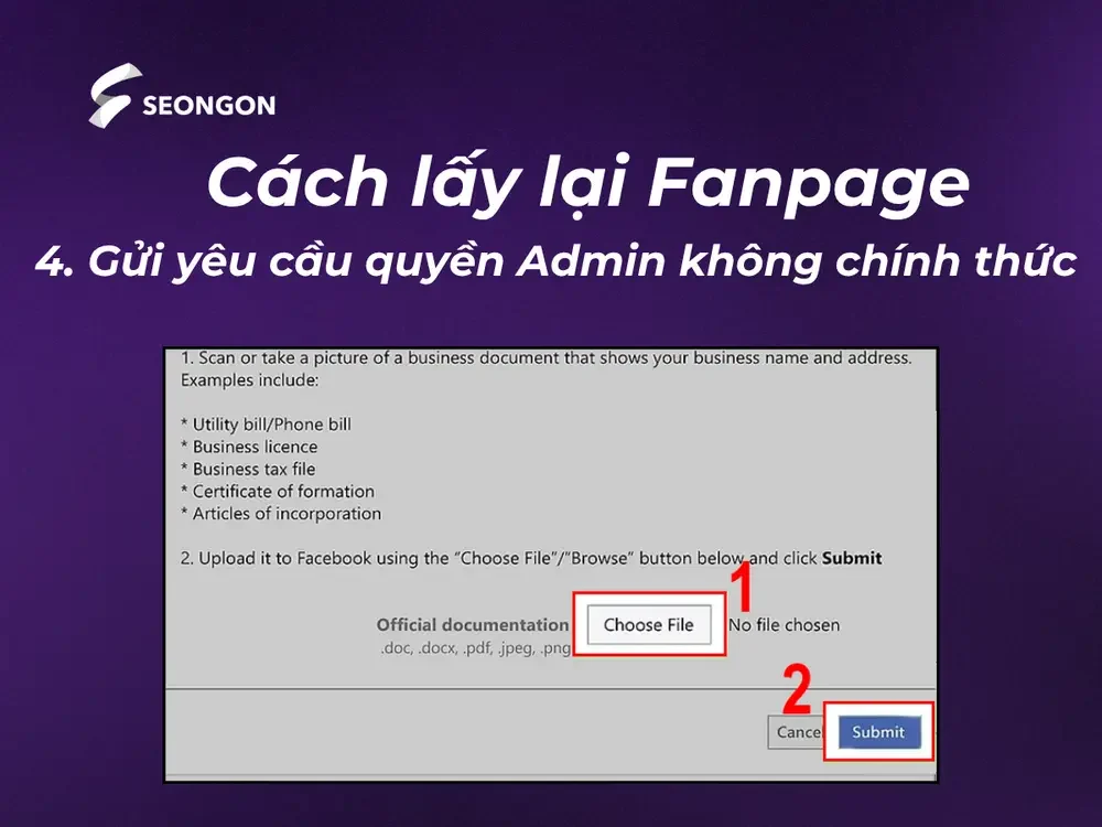 Tải lên các tài liệu chứng minh quyền sở hữu Fanpage, rồi nhấn Gửi Tải lên các tài liệu chứng minh quyền sở hữu Fanpage, rồi nhấn Gửi