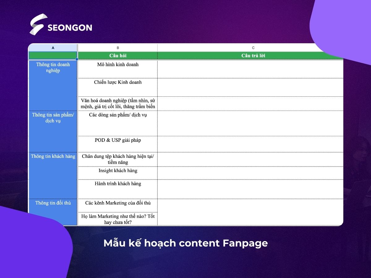 Tham khảo mẫu kế hoạch Content Fanpage của SEONGON