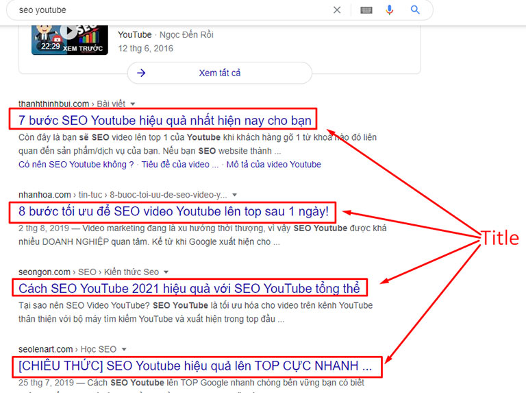 Tiêu đề bài viết trên Google