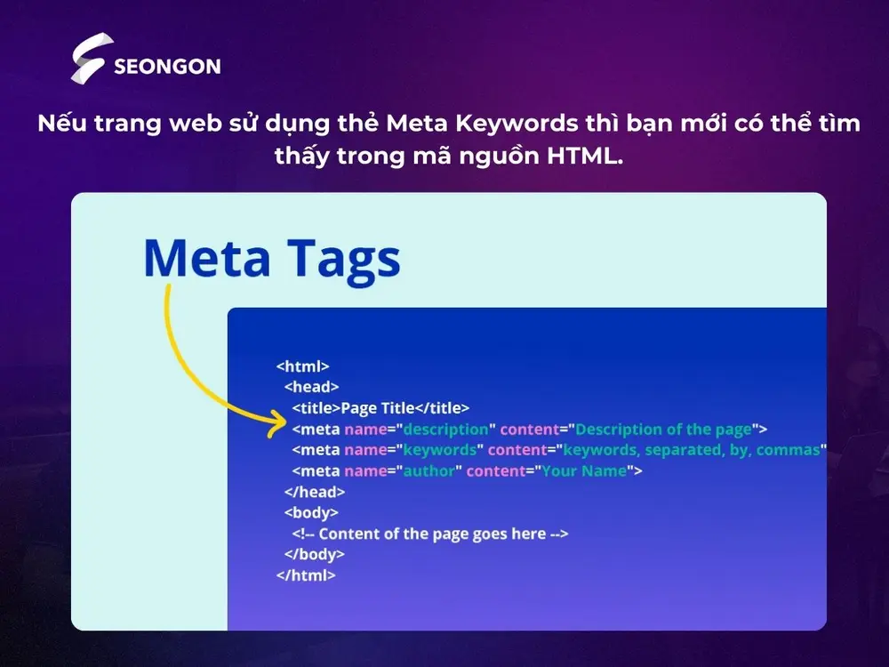 Trang web sử dụng thẻ meta keyword