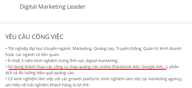 tuyền dụng Digital Marketing yêu cầu kinh nghiệm Google Ads
