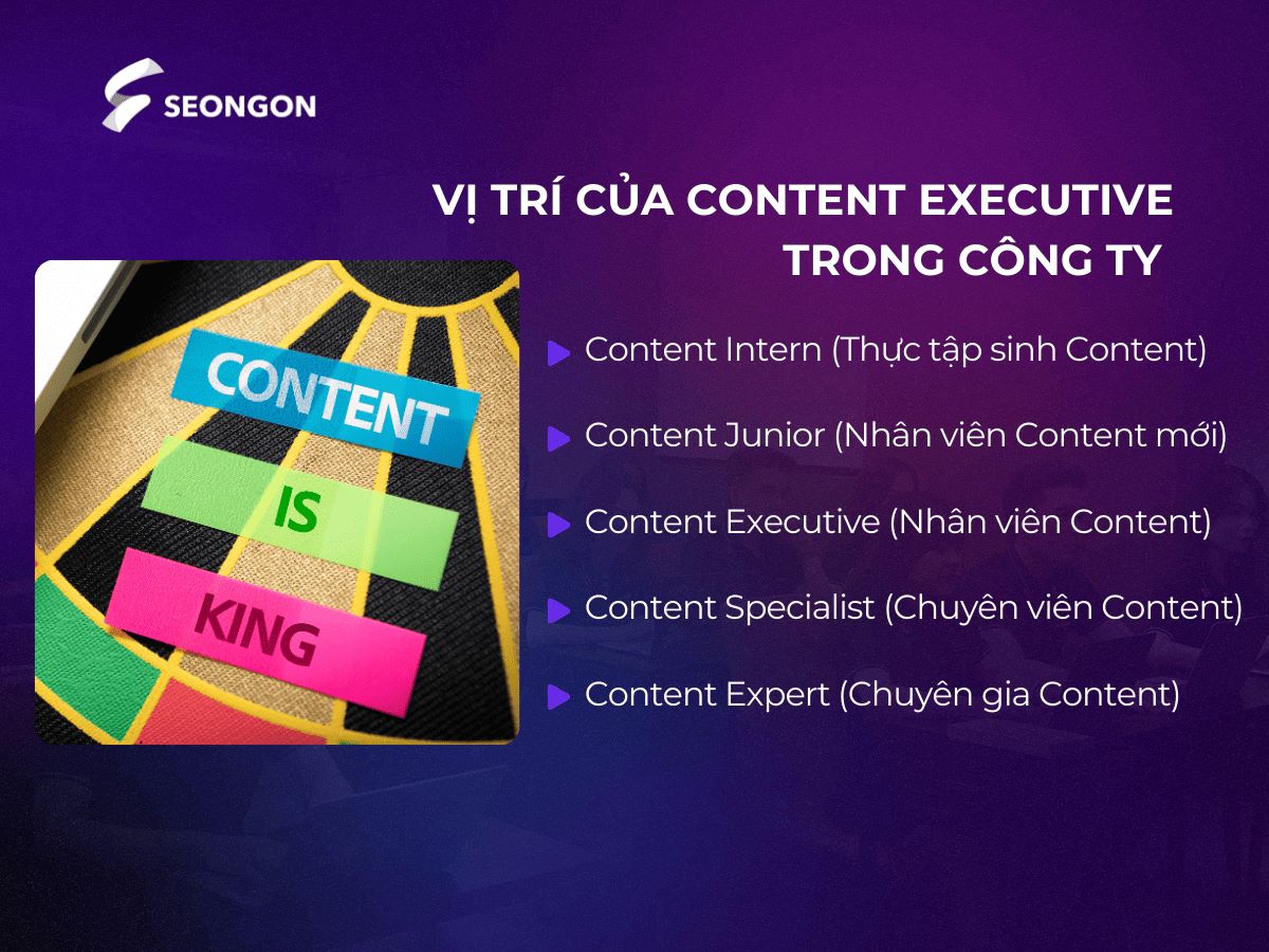 Vị trí Content Executive được chia thành nhiều cấp độ khác nhau