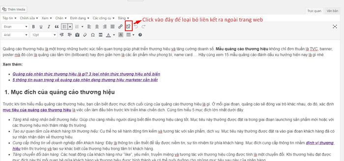 Cách xóa liên kết ra ngoài trang web 