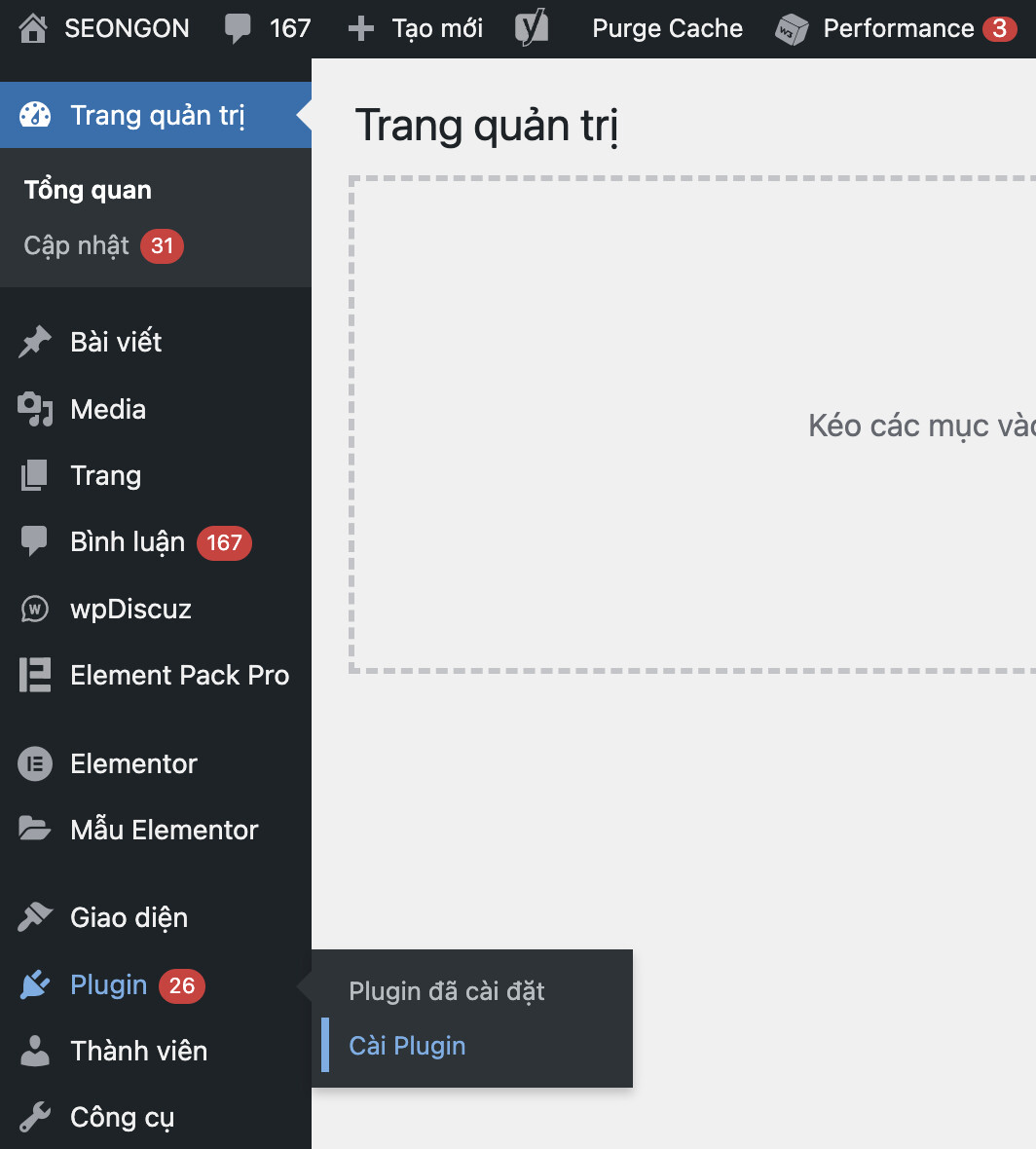 Chọn Cài Plugin trong WordPress